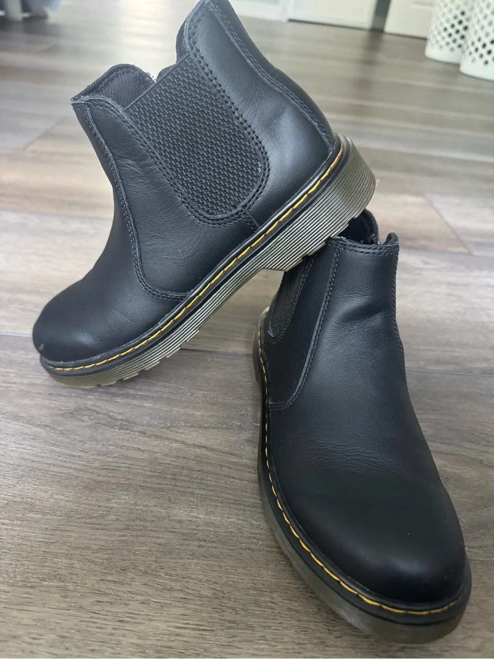 Black Leather Mens Size 4 Zip Chelsea Boots with Yellow Stitch Detail